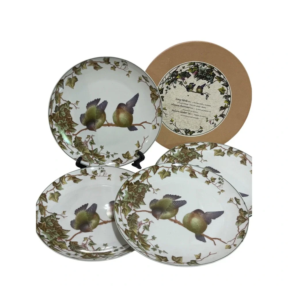 Song Bird Salad Plates Set of 5 Ivy and Birds Botanical Design 8